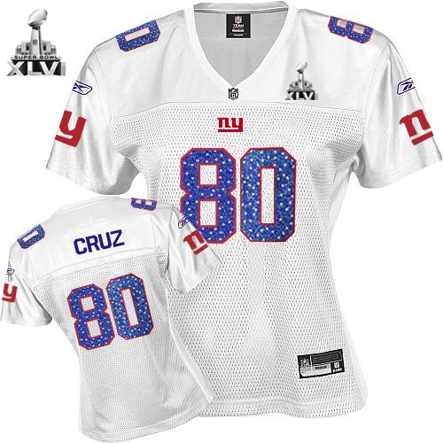 Giants #80 Victor Cruz White Women's Sweetheart Super Bowl XLVI Stitched NFL Jersey - Click Image to Close